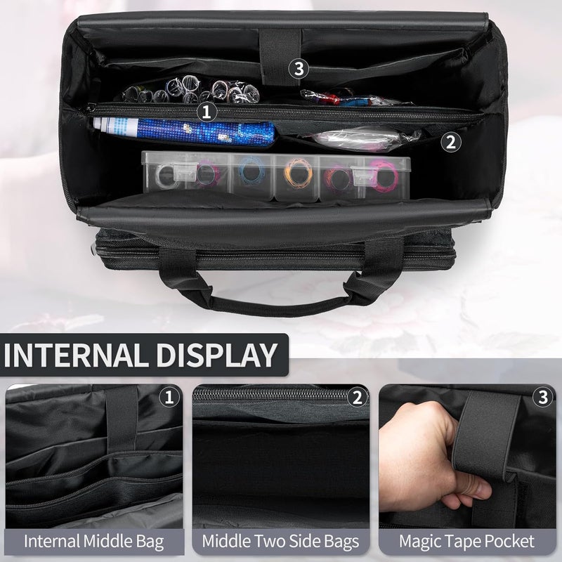 GMAK Embroidery Storage Bag, Embroidery Project Carrying Bags for Embroidery Kit/Cross Stitch Supplies/Stitch Tools Kit, Embroidery Supplies Storage Tote Case with Multiple Pockets, Bag Only, Black - Image 4